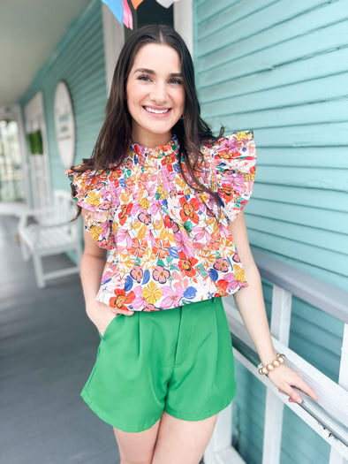 floral top with smocking 
