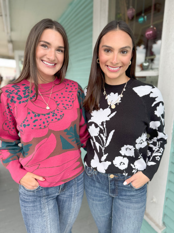 The Zinnia Floral Sweater-Pink