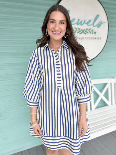 The Blake Stripe Shift Dress-Blue