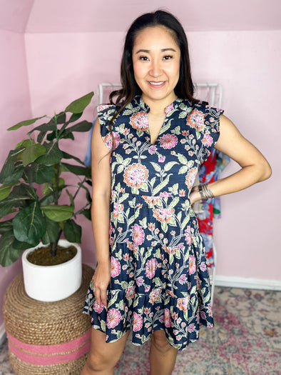 navy THMl dress with flowers