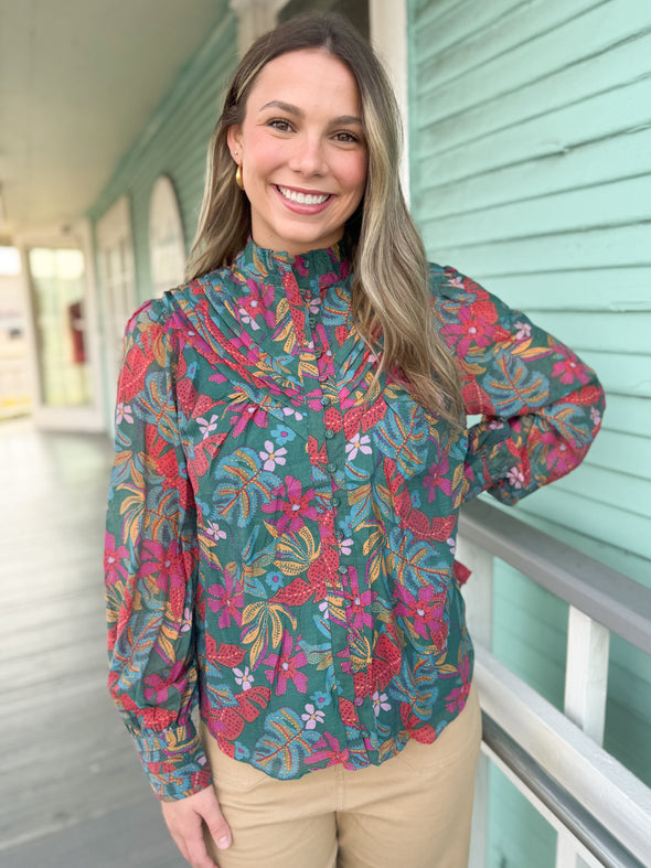 The Natalie Print Top-Teal