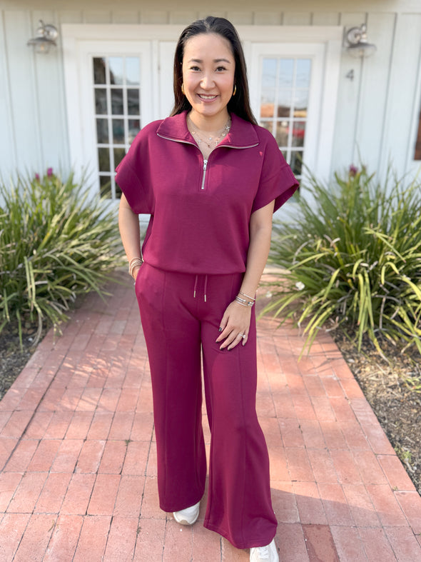 The Marcie Super Soft Short Sleeve Set-Merlot