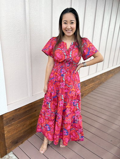 maroon floral maxi dress
