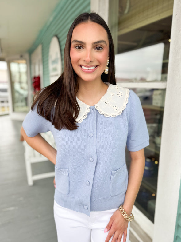 The Masie Collared Sweater Top-Blue