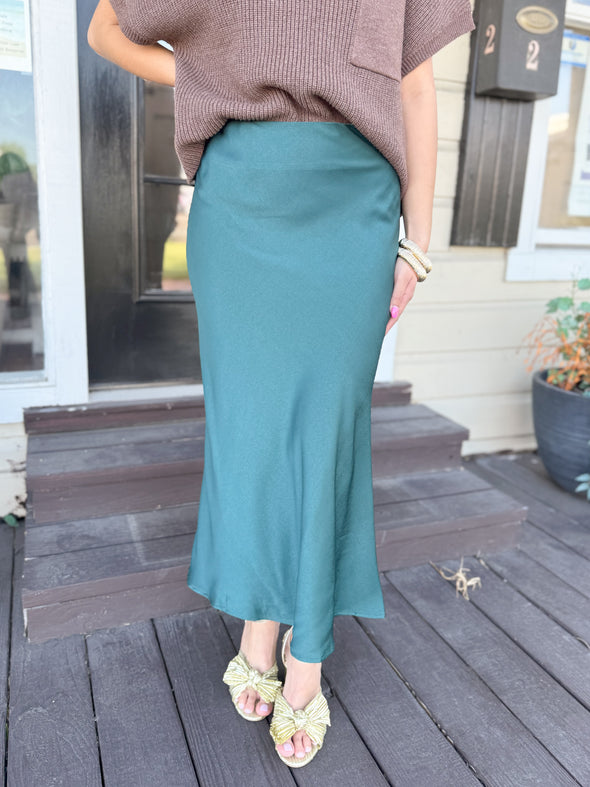 The Hunter Satin Skirt-Hunter Green