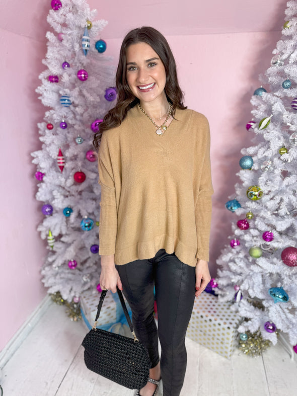 The Georgia V Neck Soft Sweater-Taupe