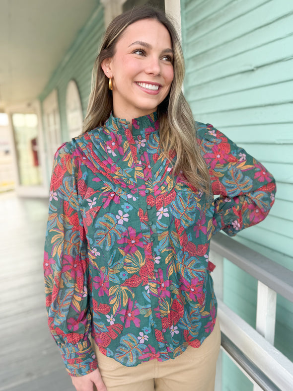 The Natalie Print Top-Teal