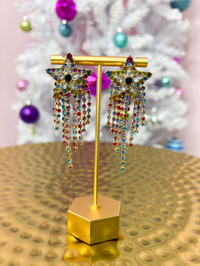 multi color rhinestone star earrings