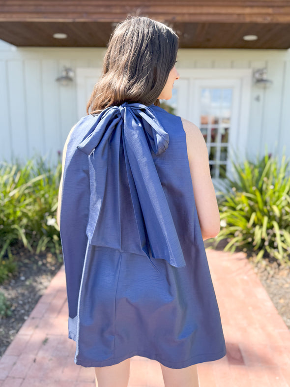 the Heidi Satin Dress - Navy 
