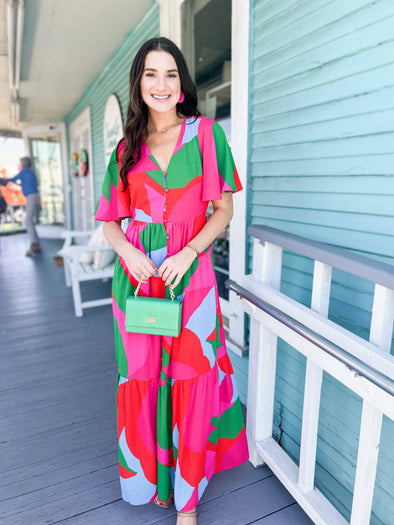red and pink maxi dress