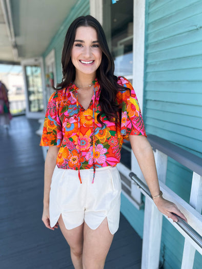 red multi floral top 