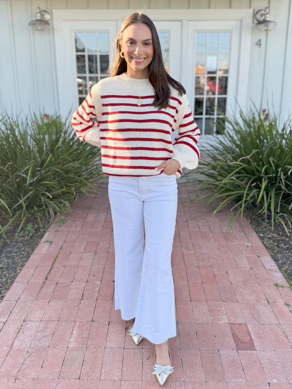 The Olivia Stripe Sweater-Red/Cream