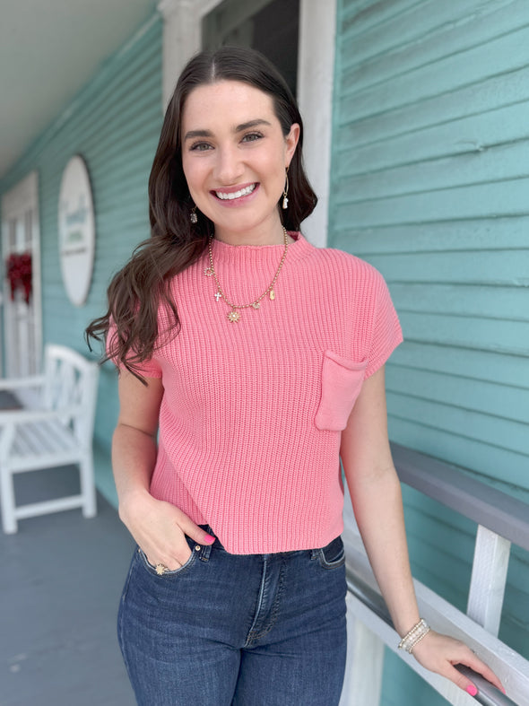 The Marcie Mock Neck Crop Sweater-Pink