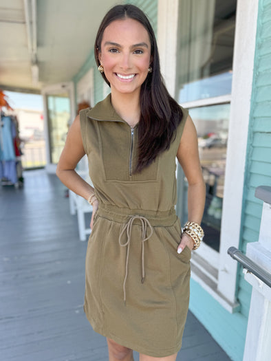 The Ashley Pullover Dress-Olive Green