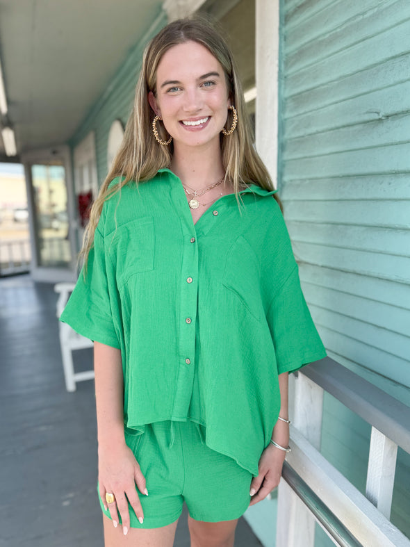 The Eunice Short and Button Down Set-Green