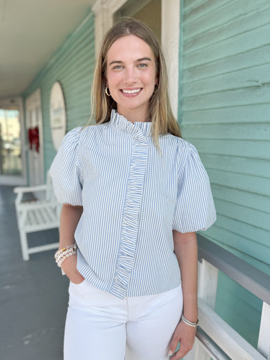 The Marnie Scalloped Top-Blue