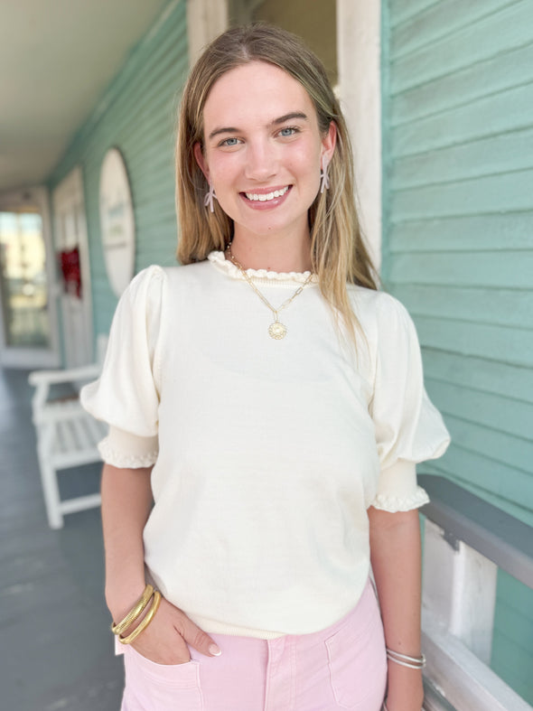 The Joey Scalloped Sweater Top-Ivory