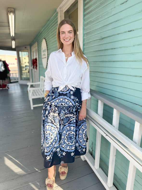 The Lola Floral Midi Skirt-Blue