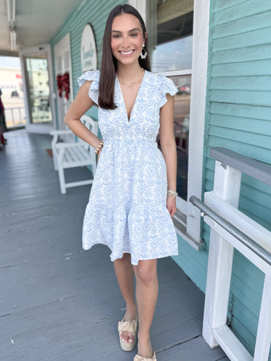 The Robin Floral Ruffle Dress-Blue