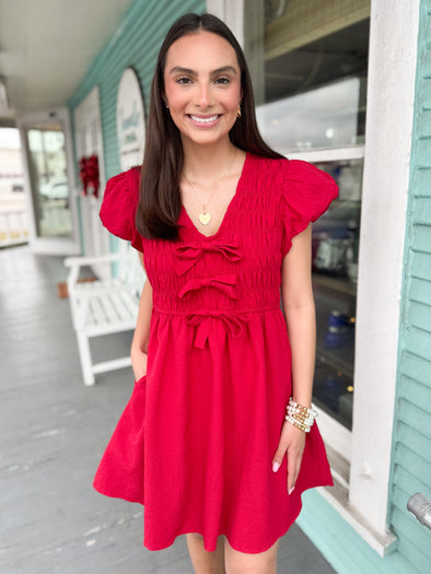 The Lizzy Bow Dress-Red