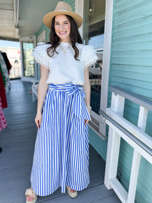 The Ollie Striped Maxi Skirt-Blue