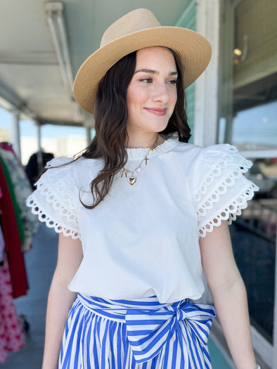 The Illene Eyelet Sleeve Top-White