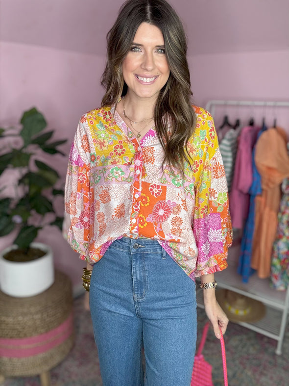 patchwork button down top