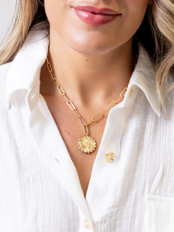 Canton Necklace - Gold medallion necklace 