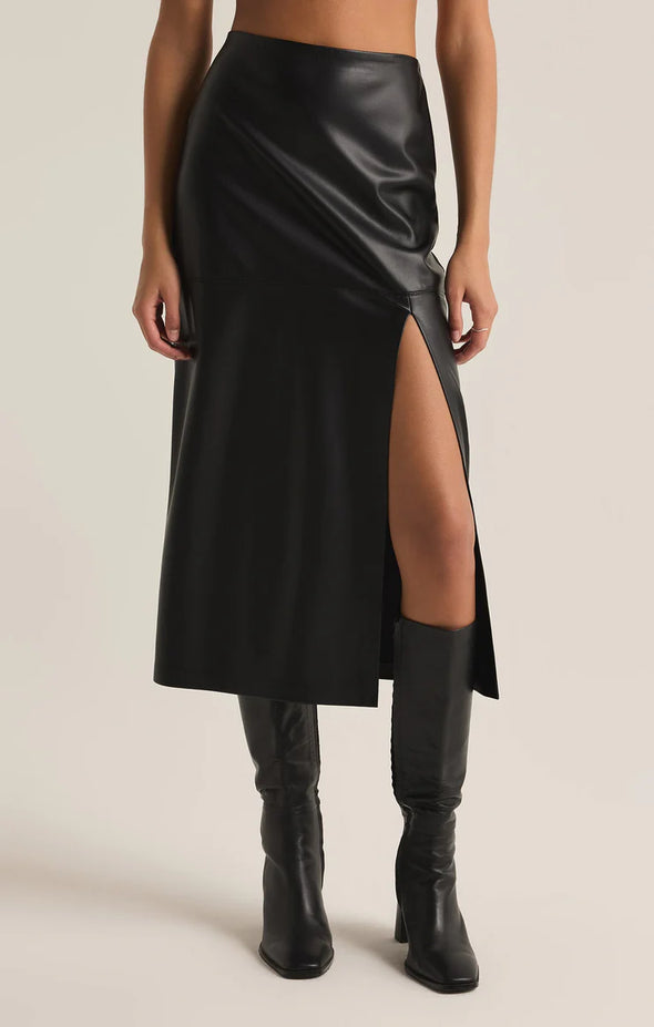 (Z Supply) The Metropolitan Leather Skirt-Black