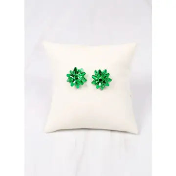 green gift bow earrings 