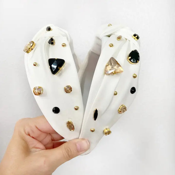 Black White & Gold  Jeweled Headband