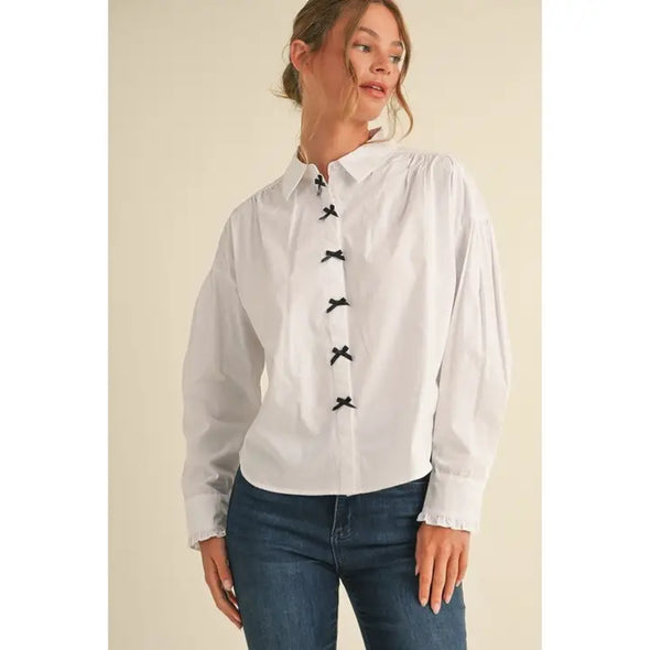 The Kodi Bow Poplin Top-White