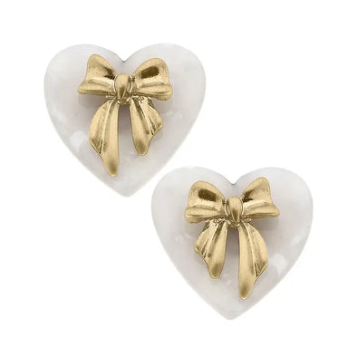 The Cecelia Bow and Mother of Pearl Heart Stud