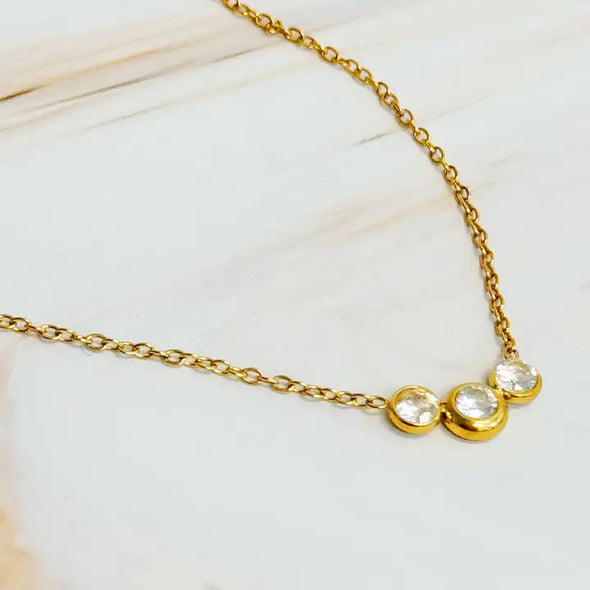 Minimalist Three Stone Necklace-Gold