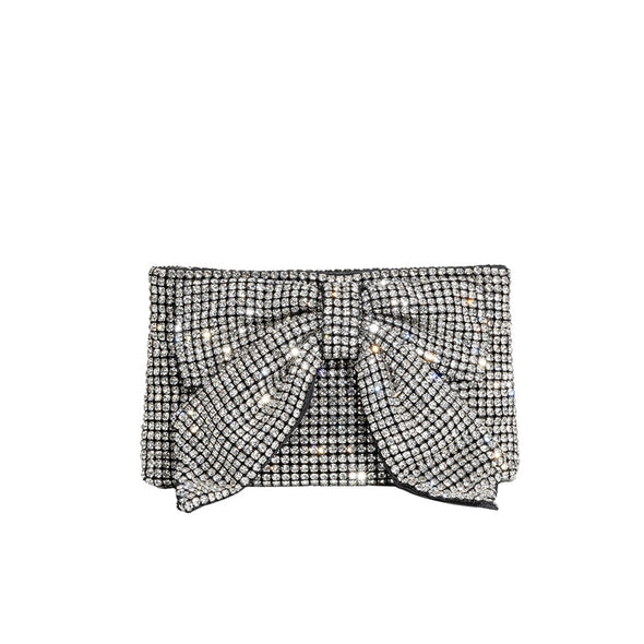 The Jada Bow Rhinestone Clutch-Silver