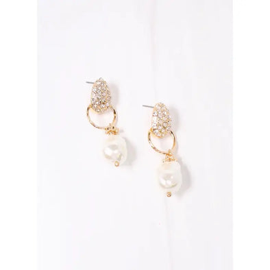 Ezra Rhinestone Pearl Drop-Gold