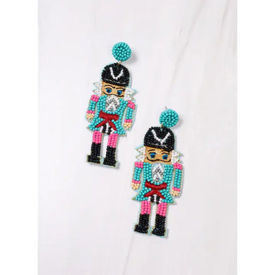 Nutcracker Sargent Beaded Earrings-Blue