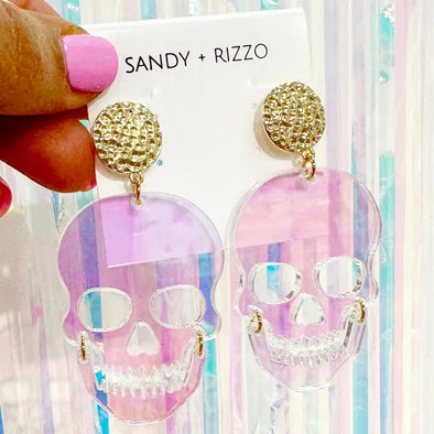 Iridescent Skull Dangle Earring