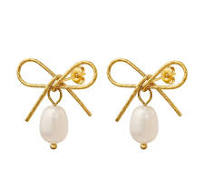 The Bow Pearl Drop Earrings-Gold