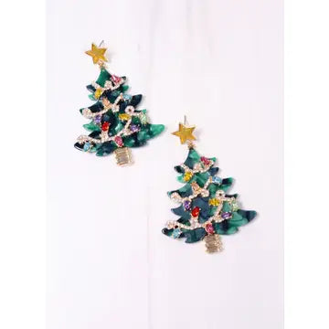 The Charlie Embellished Christmas Tree Stud Earring-Green