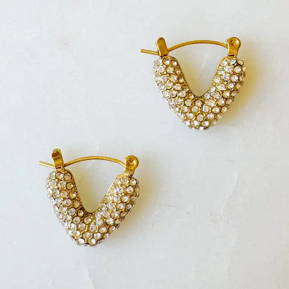 The V Rhinestone Hoop-Gold