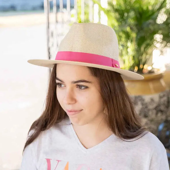 The Panama Wide Brim Fedora Hat-Pink