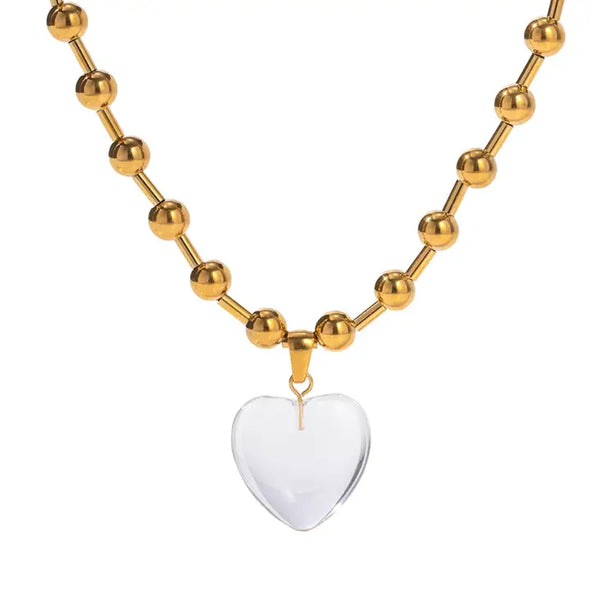 The Lover Clear Heart Necklace-Gold