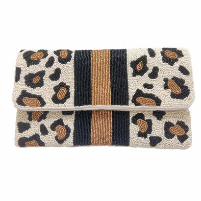 animal print beaded clutch 