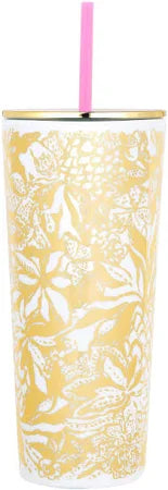 (Lilly Pulitzer) Tumbler with Straw-Safari Sangria Gold