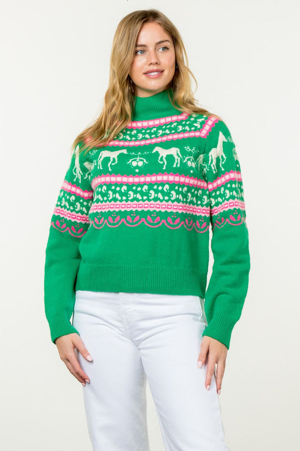 (THML) The Horse Fair Isle Sweaters-Green